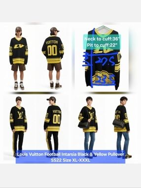 Louis Vuitton Football Intarsia Black & Yellow Pullover SS22 Size XL-XXXL